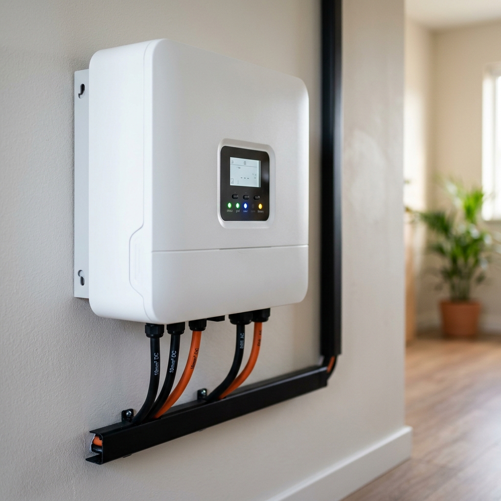 Solar hybrid inverter mounted on wall