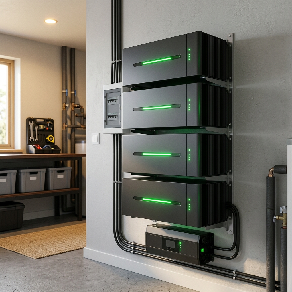LiFePO4 battery storage system installed indoors